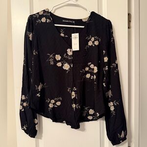 Black Abercrombie & Fitch Button Down Blouse with Floral Details